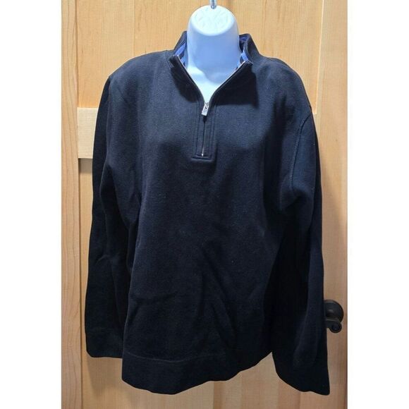 Dark blue black 1/4 zippull over sweater Striped Collar accent grandma grandpa - Picture 7 of 10